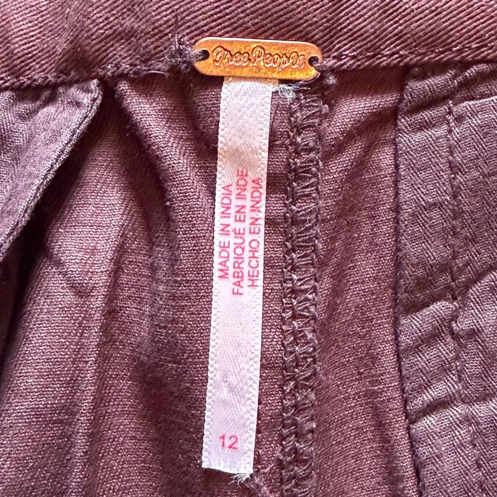Free People Plum Brown Pleated Wide Leg Cotton Trousers Cuffed Size 12 OB1703806